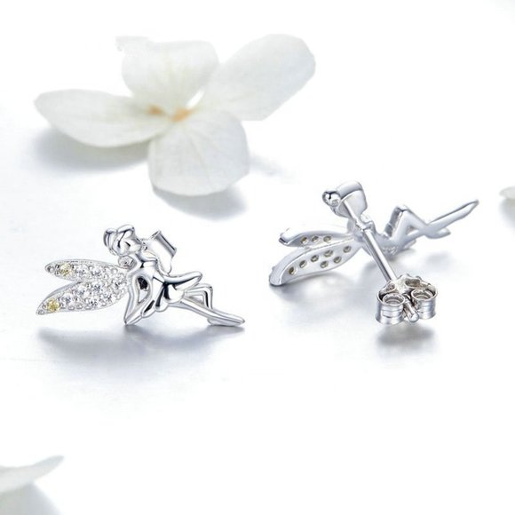 🎁 Dainty White CZ Sweet Wing Fairies Stud Earrings for Women, GPMB1441 - Picture 2 of 5